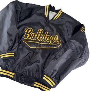 Bulldogs Jacket Mens XL Black Baseball Hartwell Sports Satin Snap Button